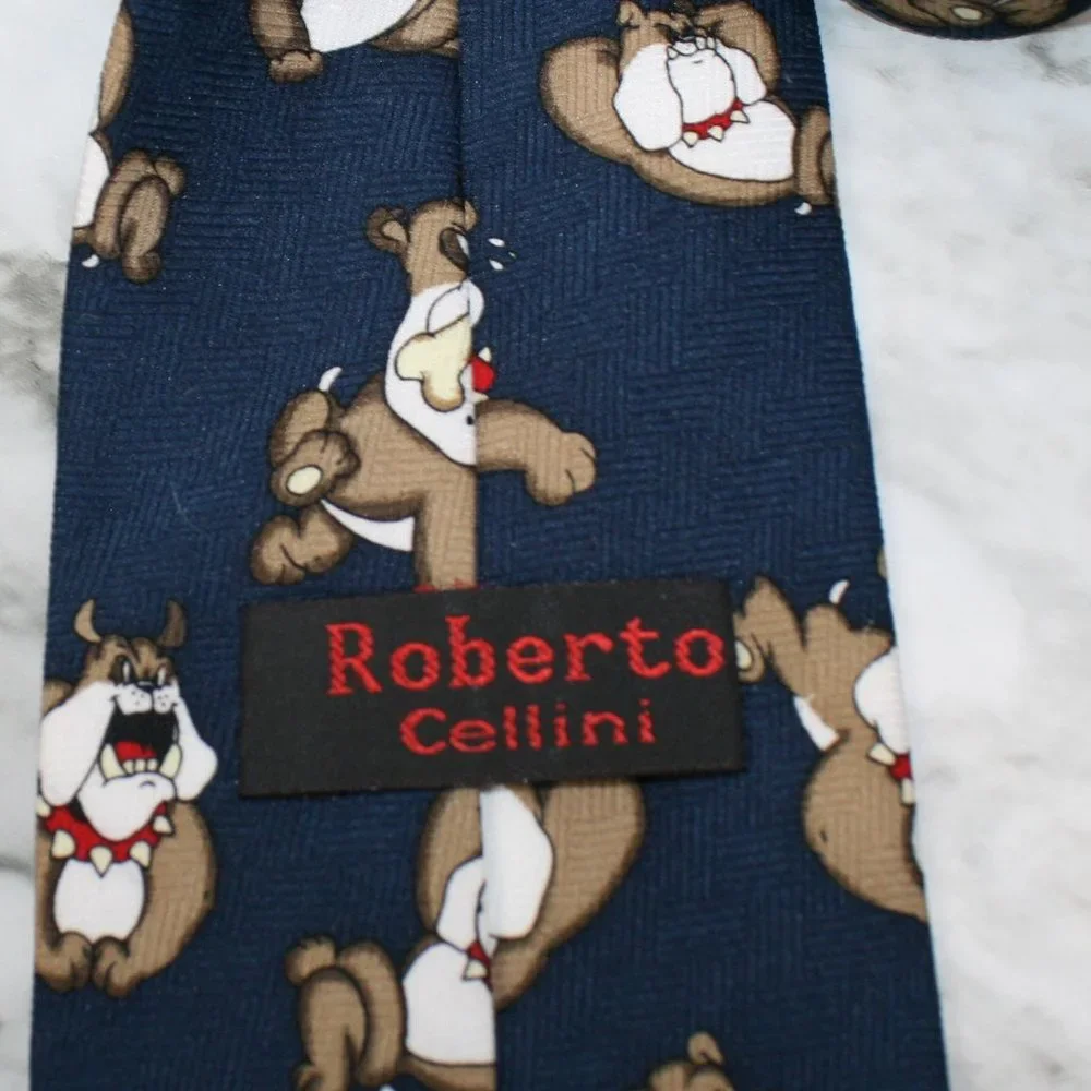 ROBERTO CELLINI SPIKE THE DOG Neck Tie Bulldog Menswear Accessory Animal Print